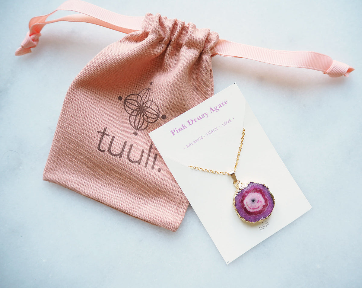 Pink Druzy Agate Necklace for Love & Positivity