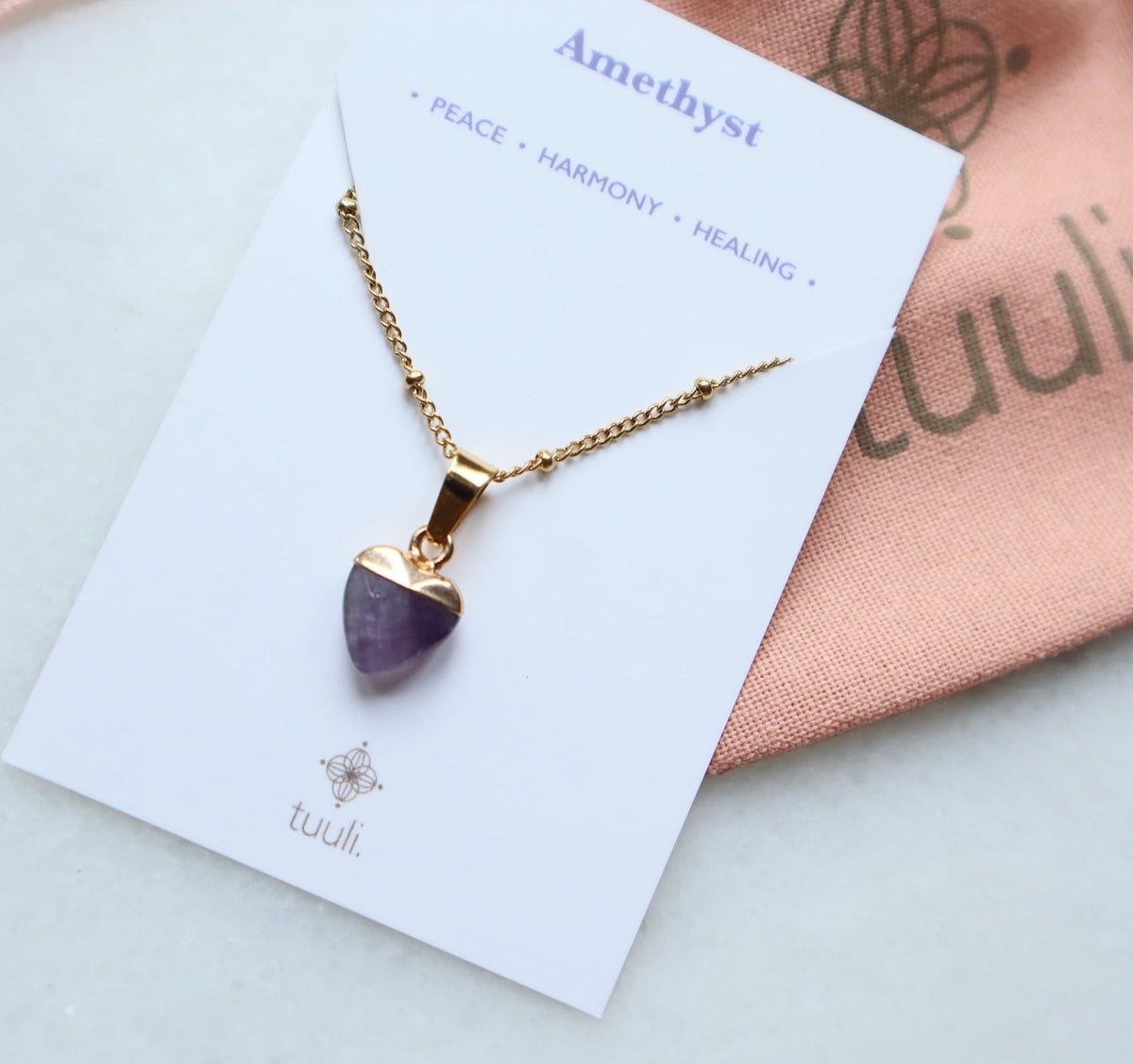 Amethyst Heart Necklace for Peace & Calm (S)