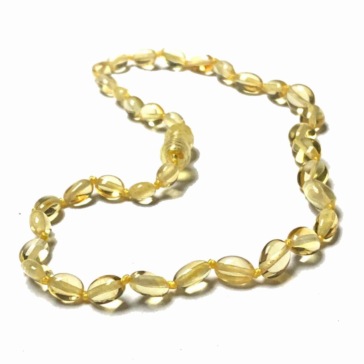 Barnsteen ketting – citroen – ovalen gepolijste steentjes – 33 cm