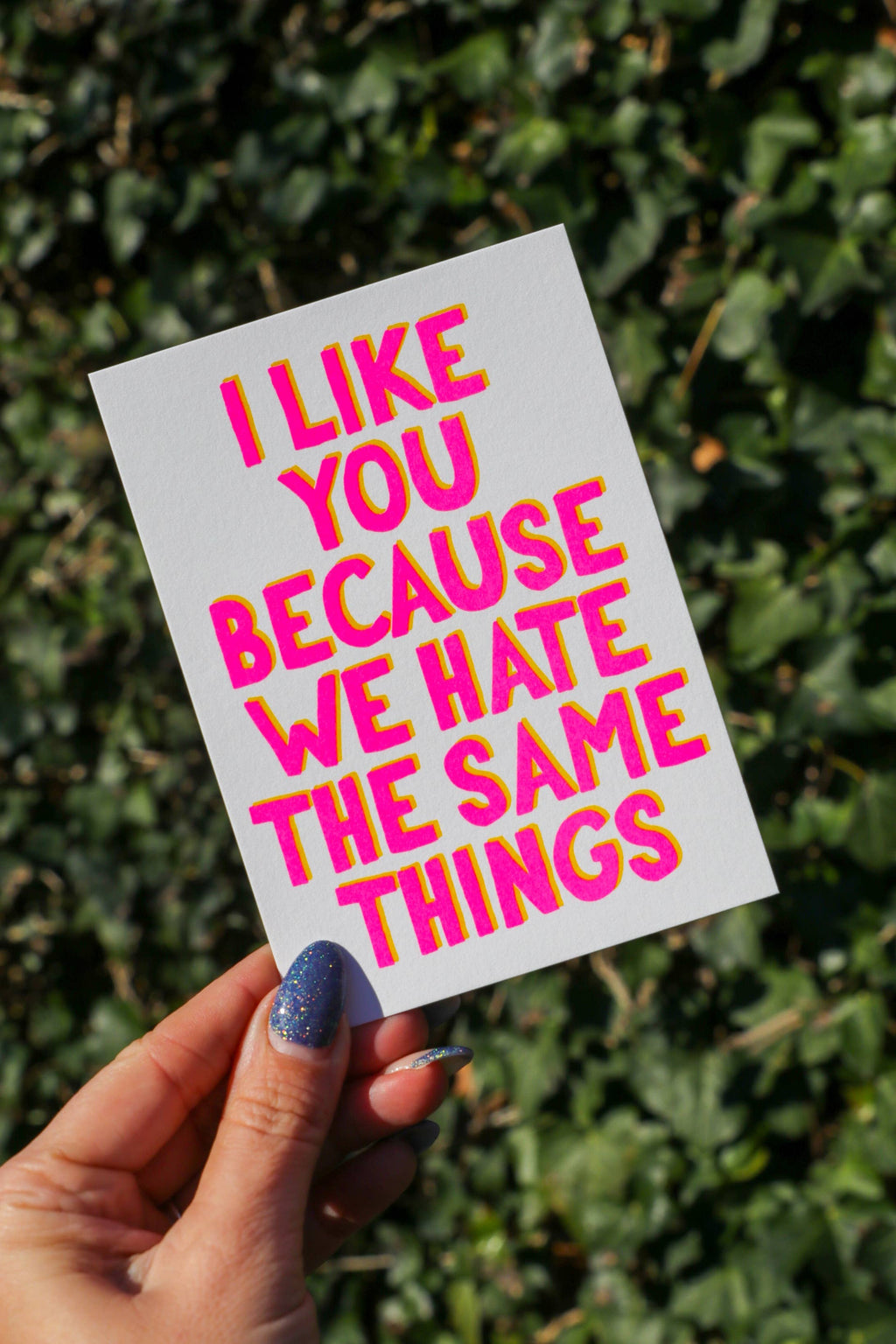 Studio Inktvis - I like you because we hate the same things Riso Postcard