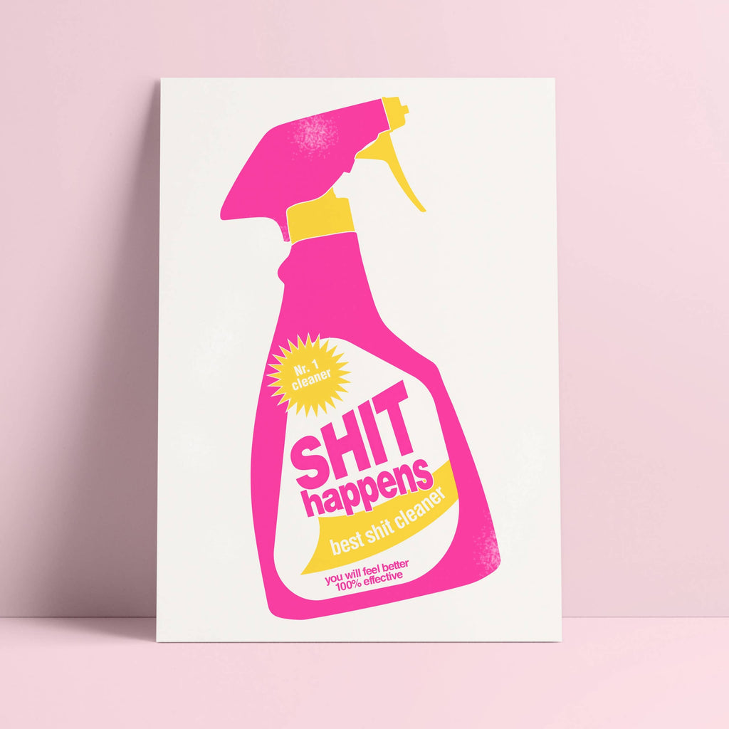 Studio Inktvis - Shit Happens Reinigingsspuitfles Risograph Postkaart