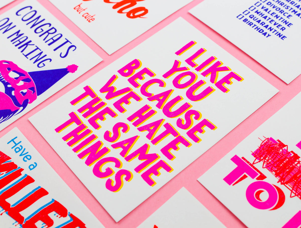 Studio Inktvis - I like you because we hate the same things Riso Postcard