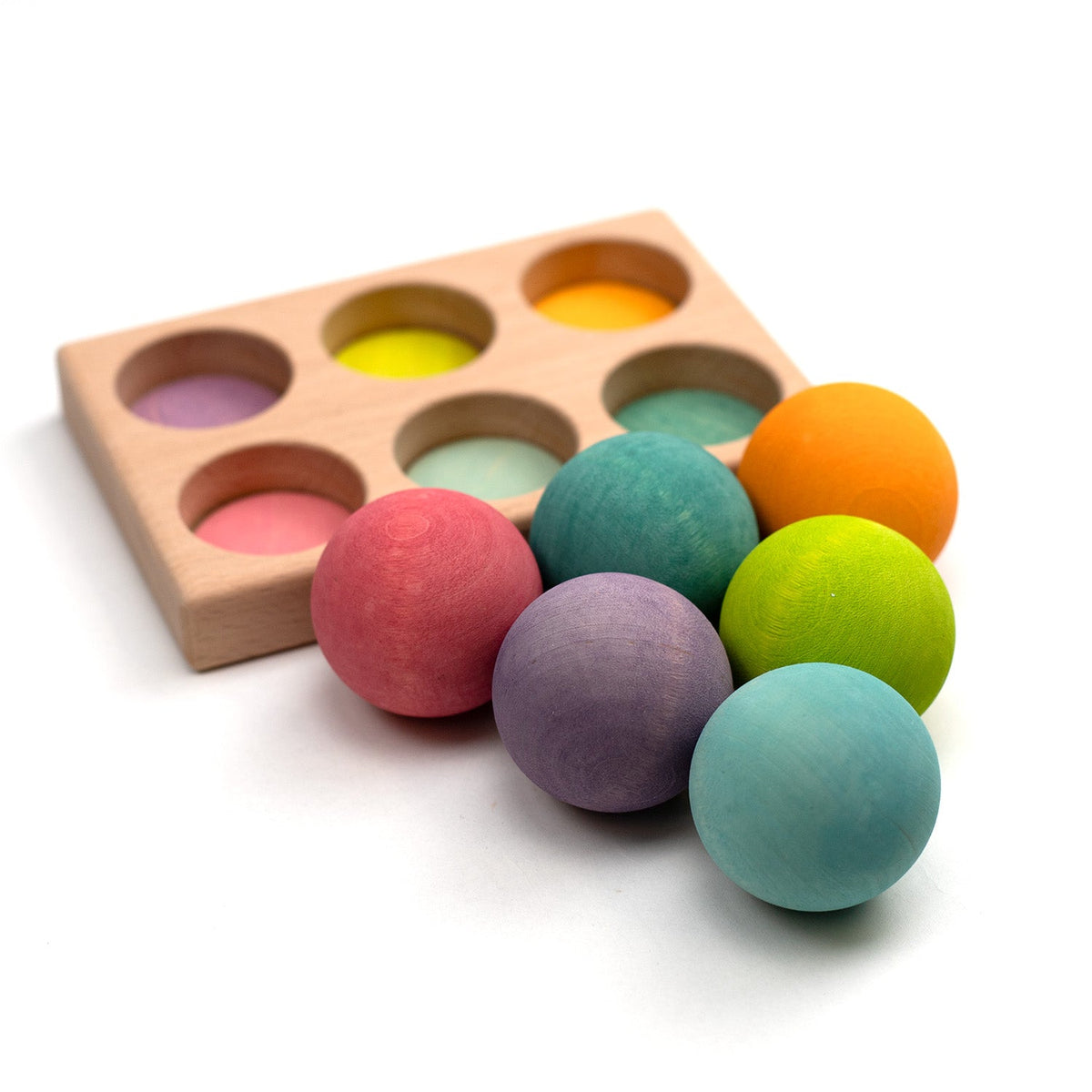 Houten speelgoed – Houten gekleurde ballen – montessori – open einde speelgoed