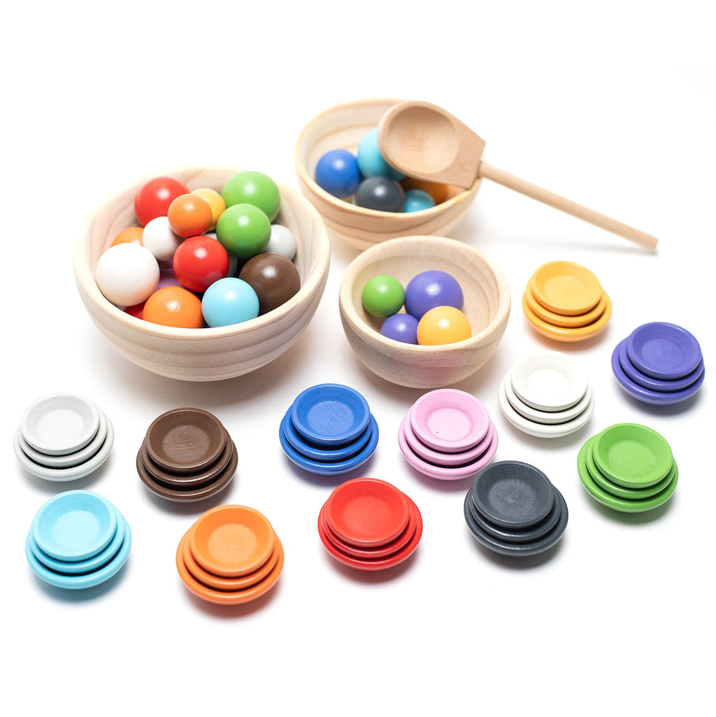 Houten speelgoed schaaltjes en ballen set – montessori – open einde speelgoed