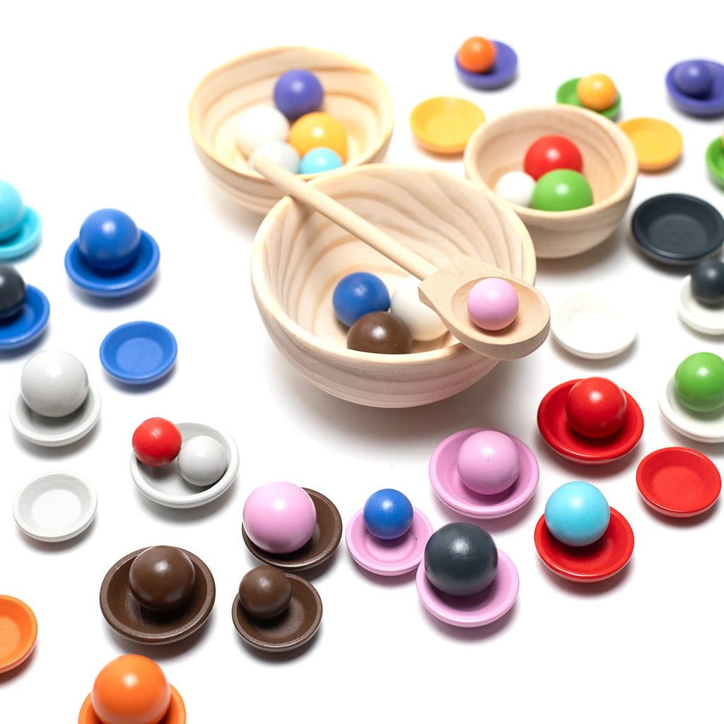 Houten speelgoed schaaltjes en ballen set – montessori – open einde speelgoed