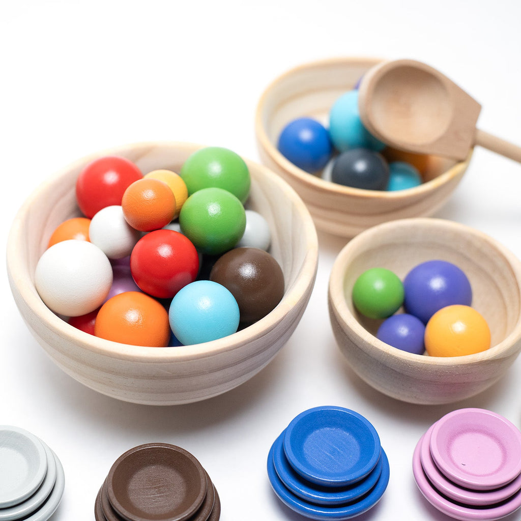 Houten speelgoed schaaltjes en ballen set – montessori – open einde speelgoed