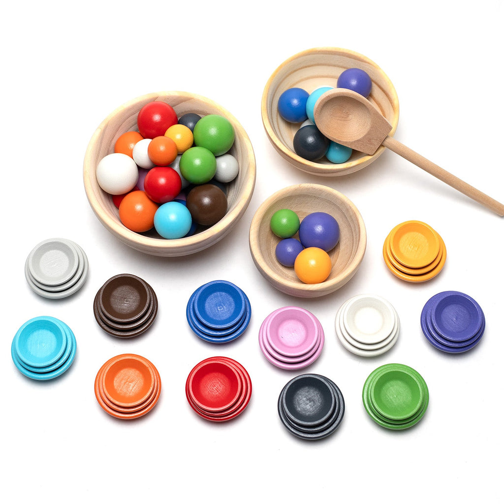 Houten speelgoed schaaltjes en ballen set – montessori – open einde speelgoed