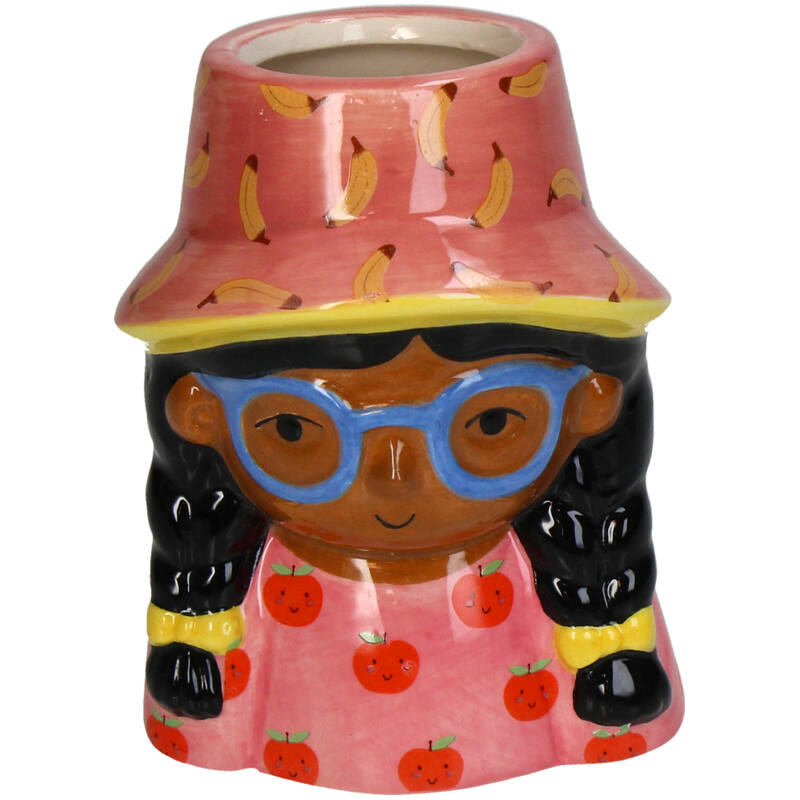 Mini Jill bloempot met gezicht – meerkleurig – 10,2 cm