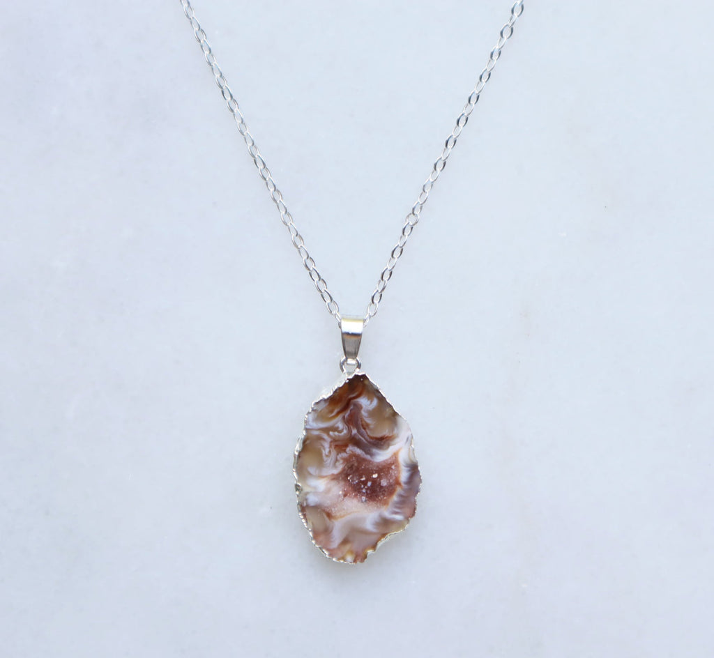 Agate Geode Necklace for Balance & Focus