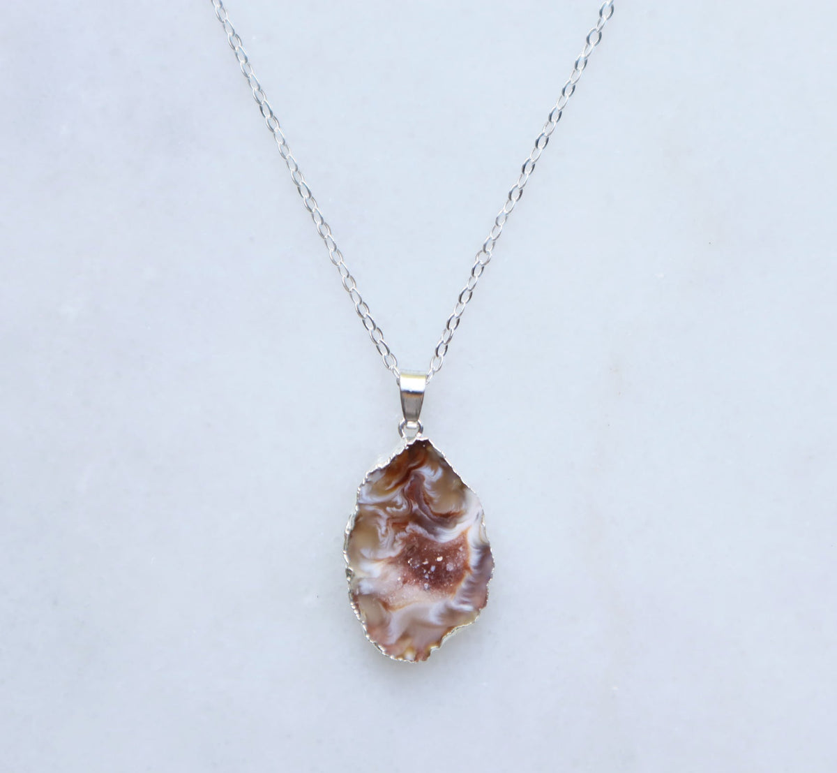 Agate Geode Necklace for Balance & Focus