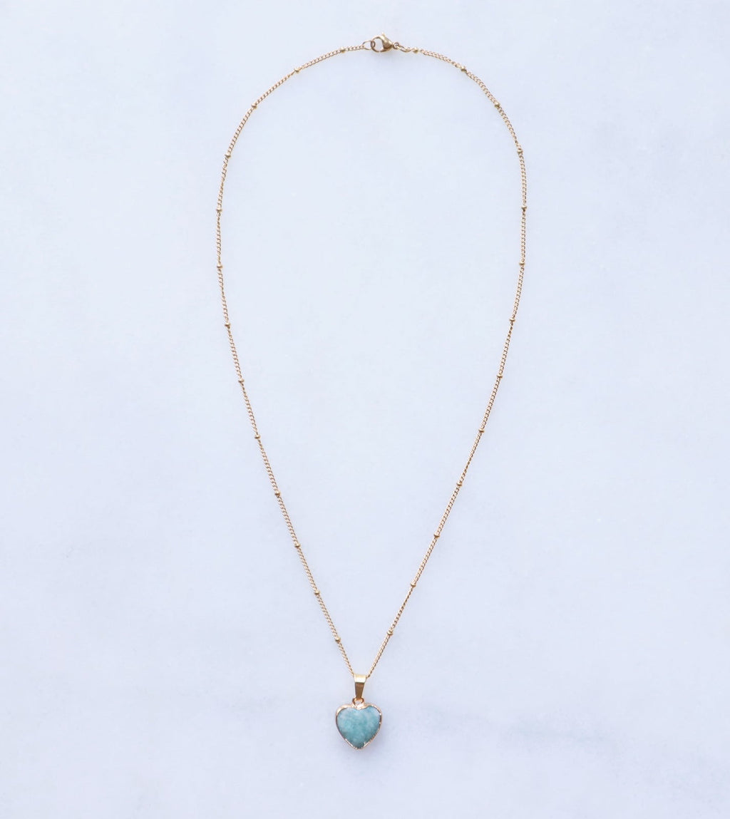 Amazonite Heart Necklace for Happiness & Confidence