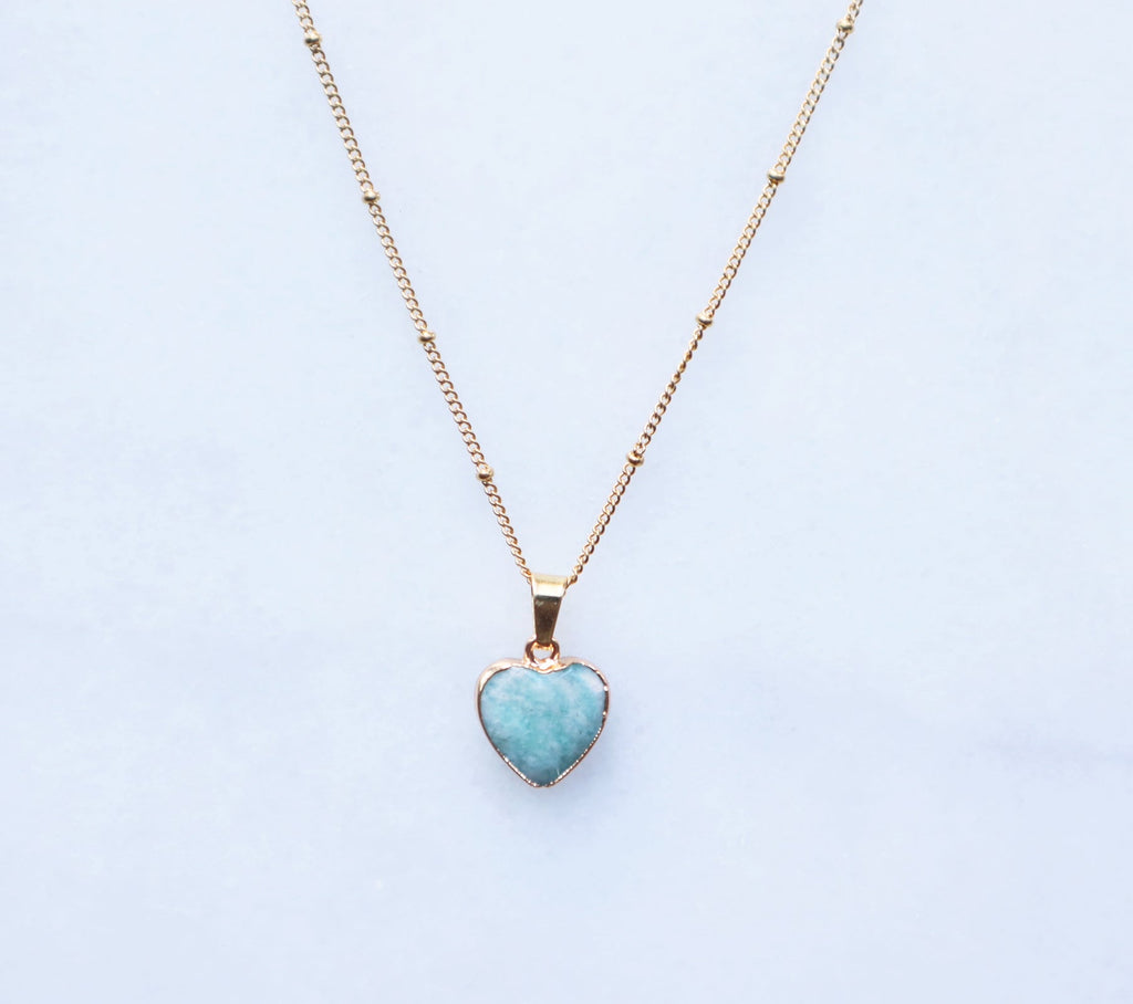 Amazonite Heart Necklace for Happiness & Confidence