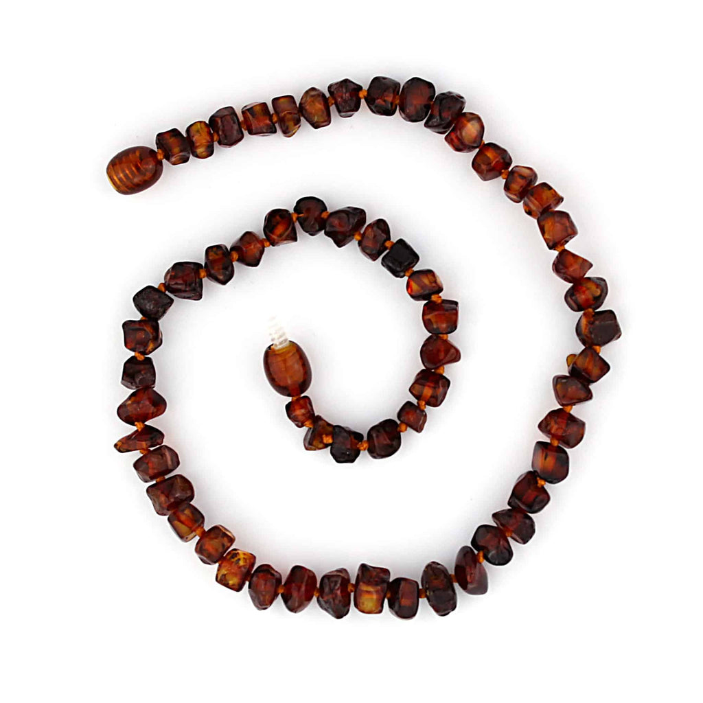 Barnsteen ketting – afgevlakte gepolijste kraaltjes – 33 cm – Bruin