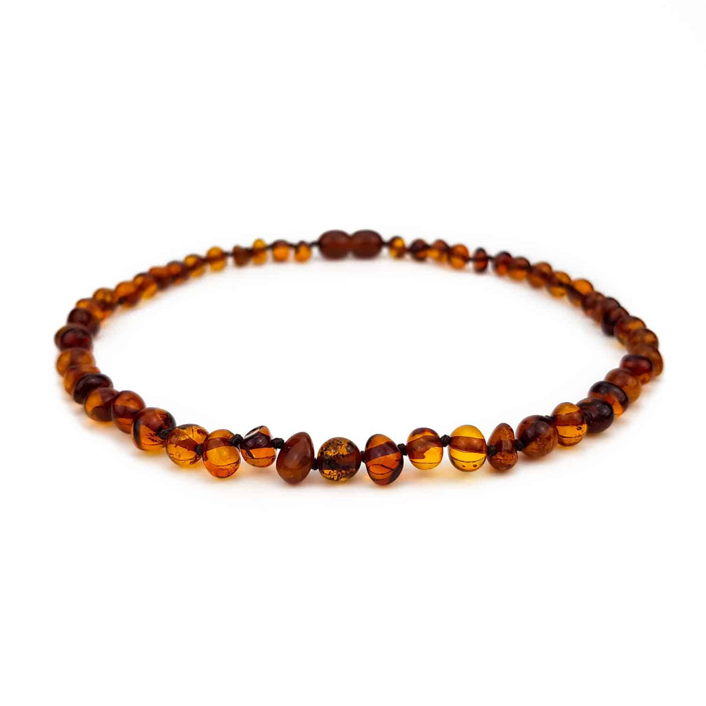 Kinderketting barnsteen – ronde kraaltjes – 36 cm – cognac
