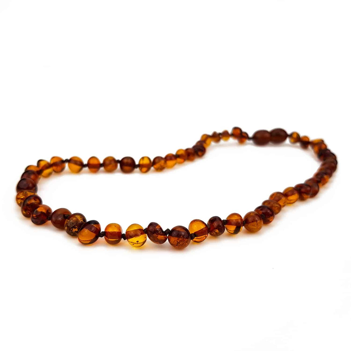 Kinderketting barnsteen – ronde kraaltjes – 36 cm – cognac