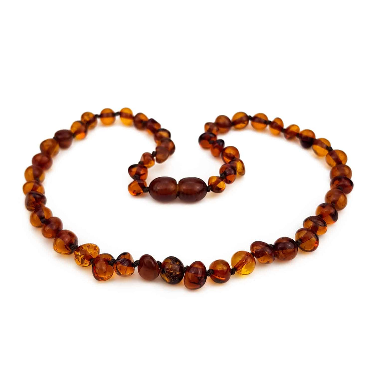 Kinderketting barnsteen – ronde kraaltjes – 36 cm – cognac