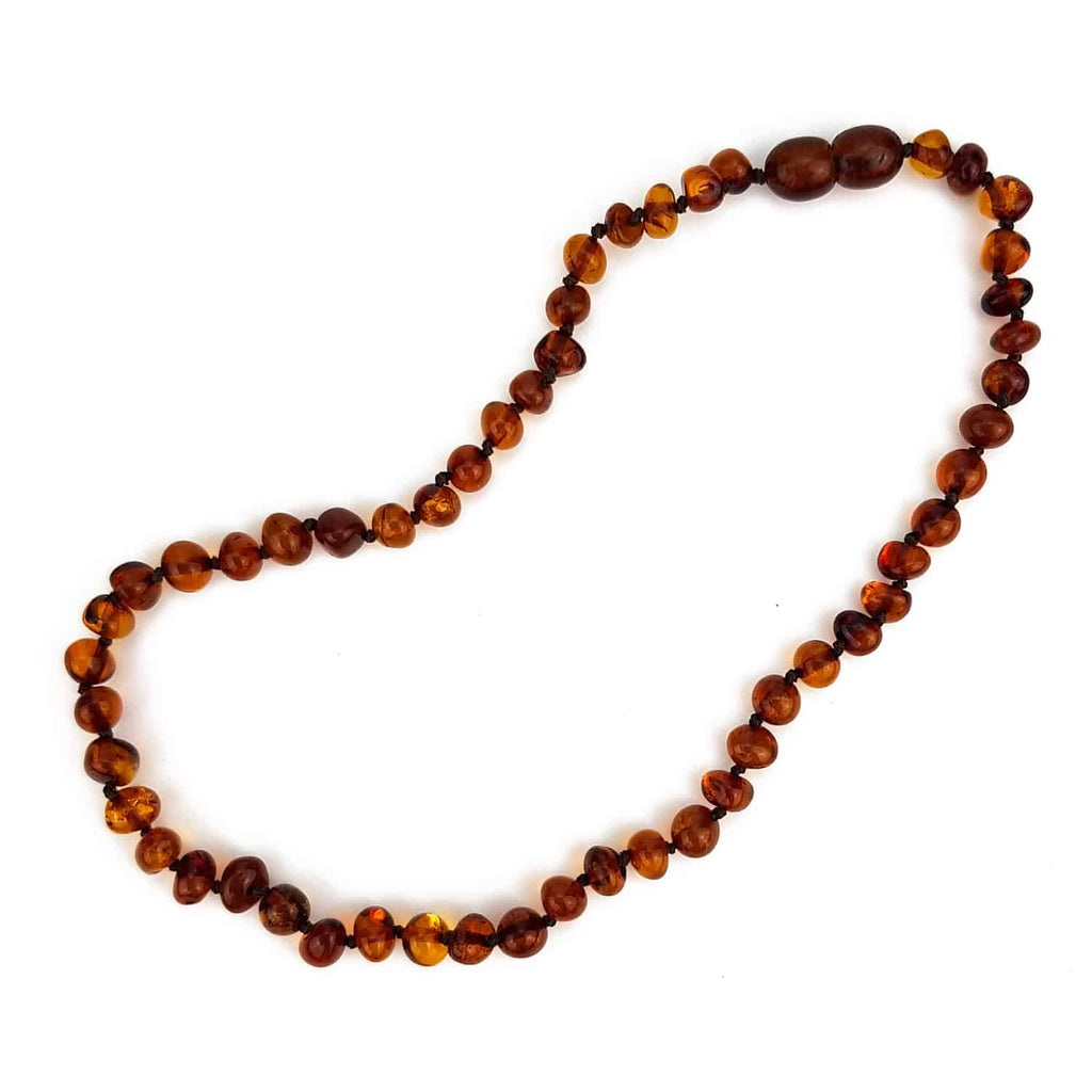 Barnsteen ketting – ronde kraaltjes – 33 cm – cognac