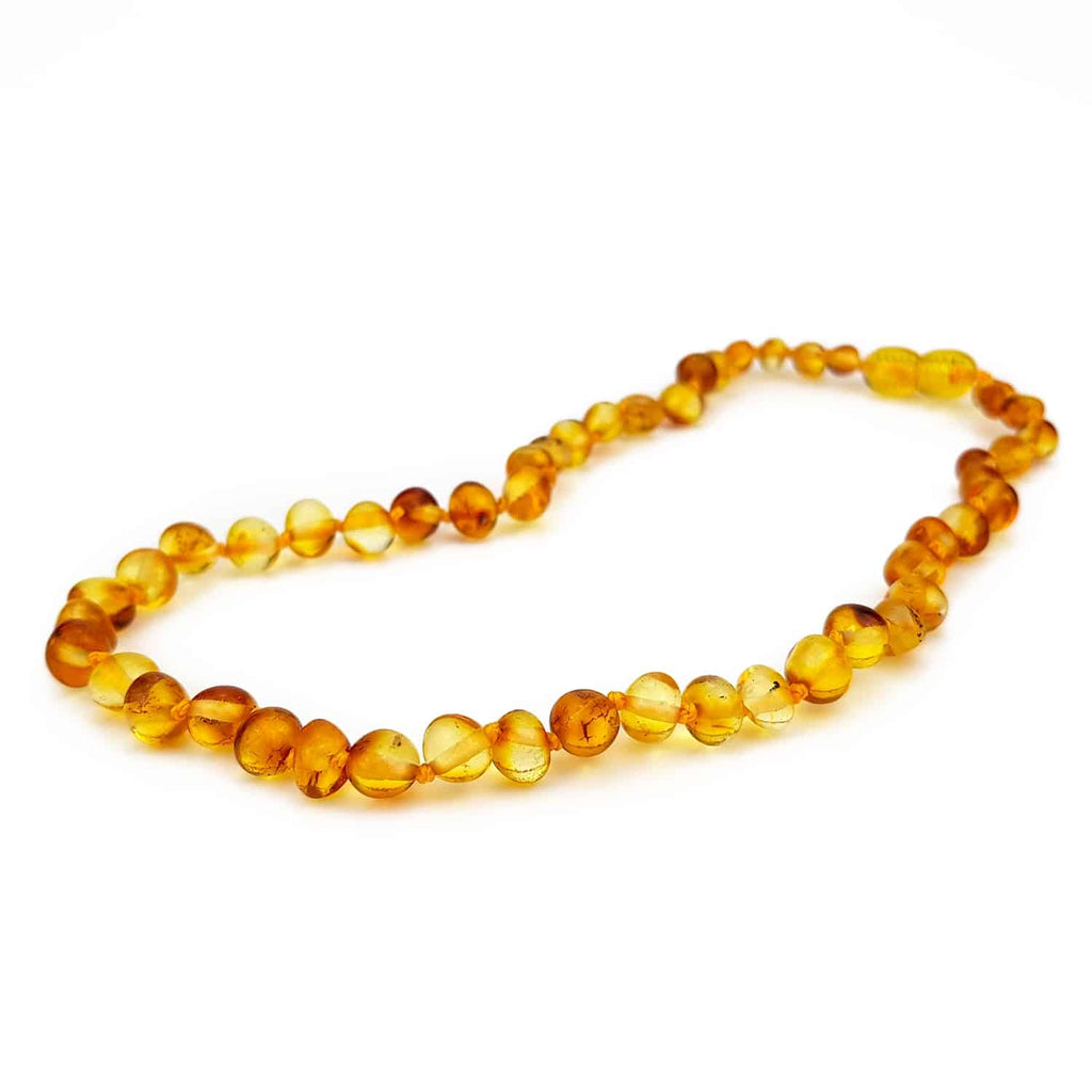 Barnsteen ketting – honing – gepolijste ronde steentjes – 33 cm