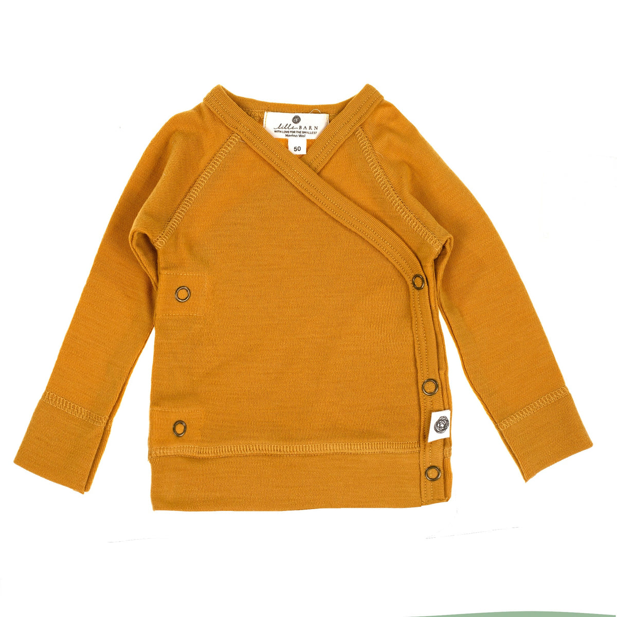 Baby wollen overslagtrui – merinowol – Harvest Gold