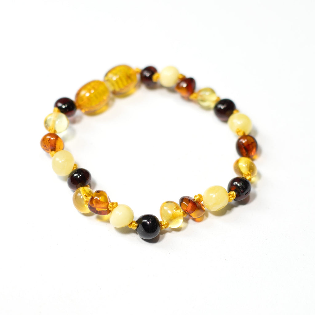 Barnsteen armbandje – ronde kraaltjes – 14 cm – Gemengde kleuren