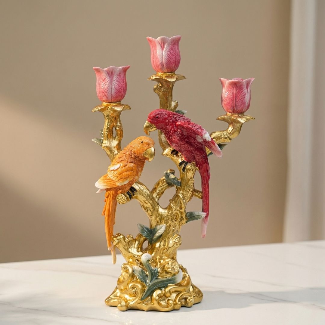 Candle Holder Bird Red & Orange Multi - 37.5 cm