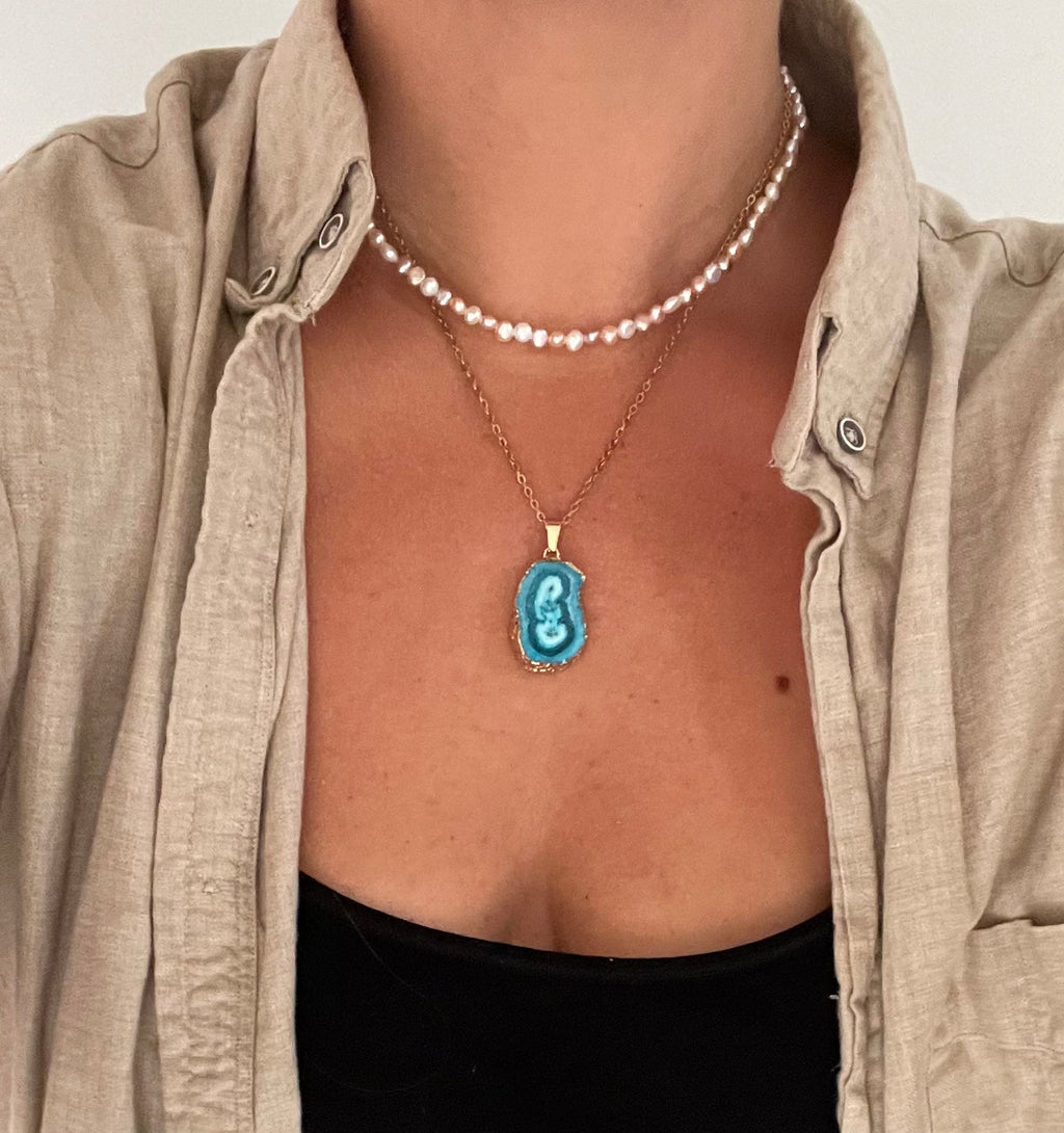 Turquoise Druzy Agate Necklace for Confidence