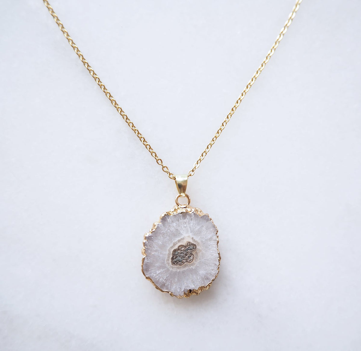 White Druzy Agate Necklace for Clarity & Positivity