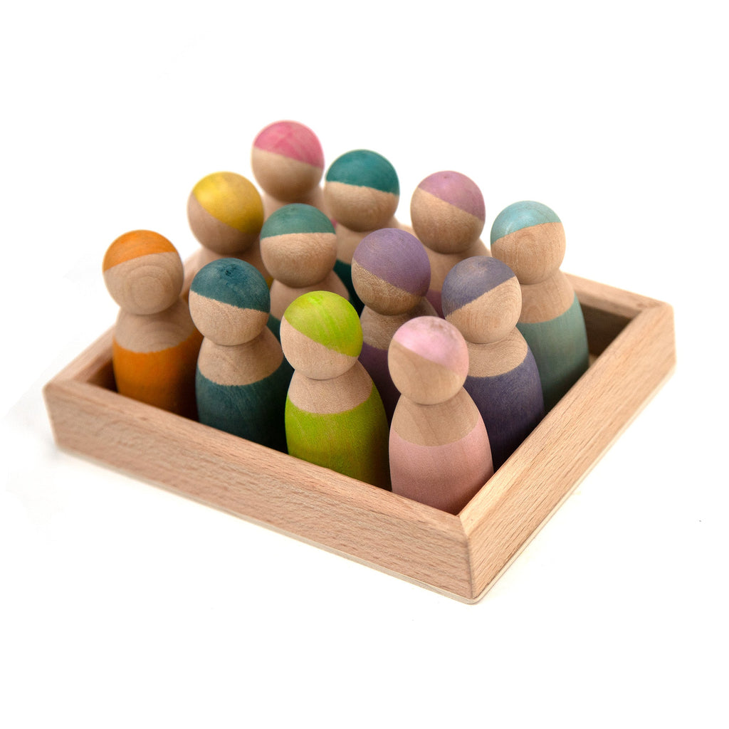 Houten speelgoed – 12 Houten Poppetjes Pastel – montessori – open einde speelgoed