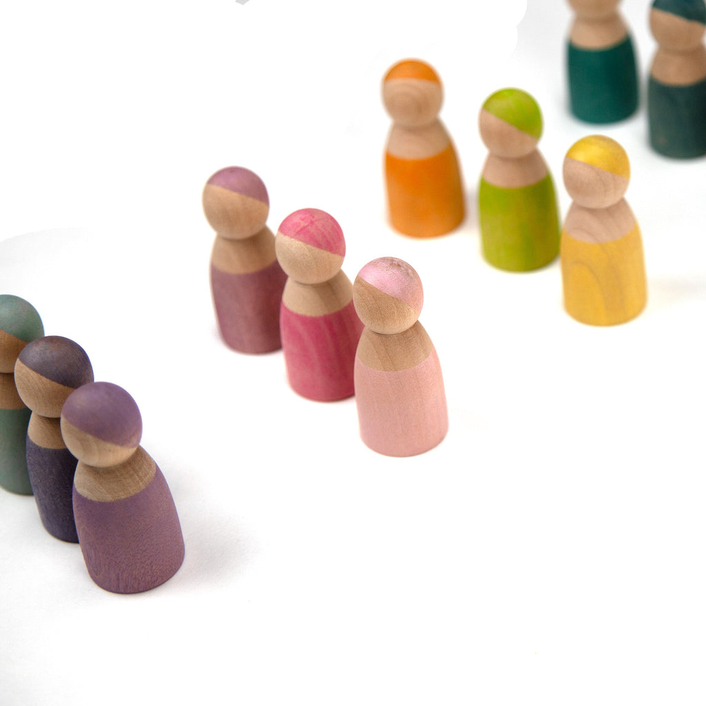 Houten speelgoed – 12 Houten Poppetjes Pastel – montessori – open einde speelgoed