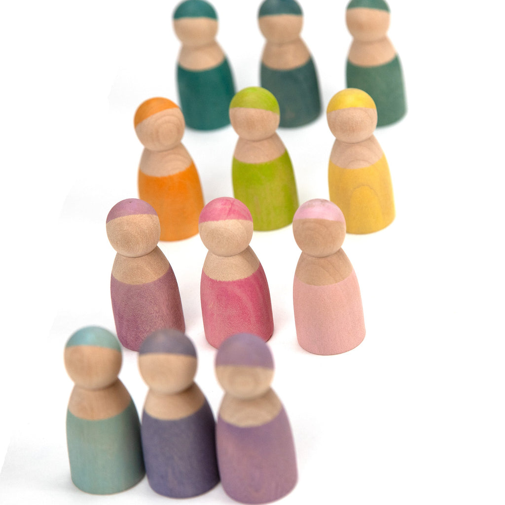 Houten speelgoed – 12 Houten Poppetjes Pastel – montessori – open einde speelgoed