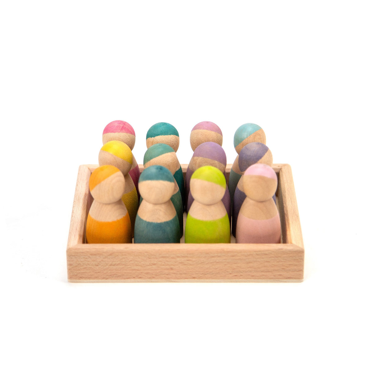 Houten speelgoed – 12 Houten Poppetjes Pastel – montessori – open einde speelgoed