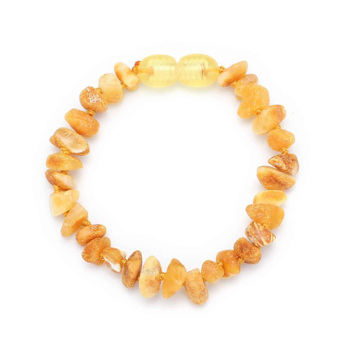 Barnsteen armbandje – chips – ruwe kraaltjes – 14 cm – Butter