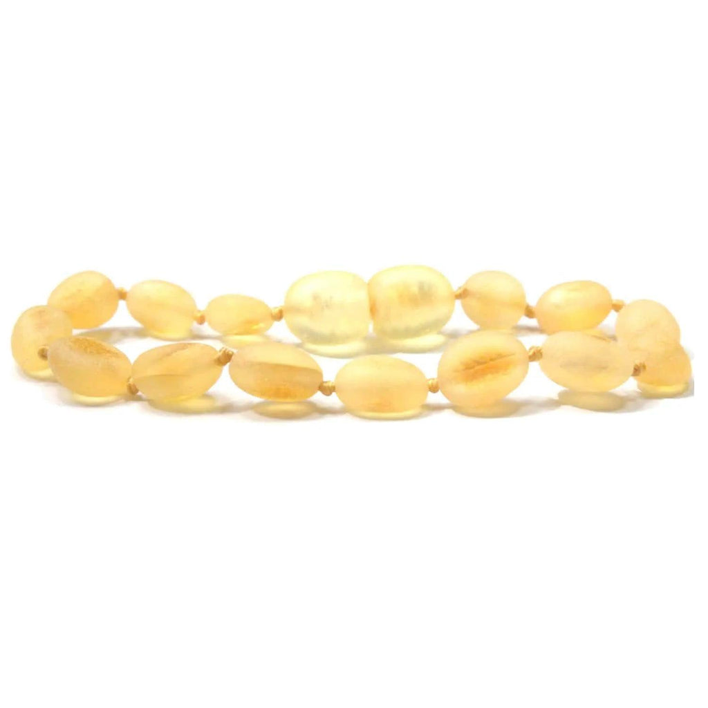 Barnsteen armbandje – ovalen ruwe kraaltjes – Citroen – 14 cm