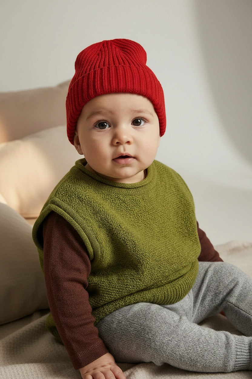 Merinowol gebreide babymuts – Lava