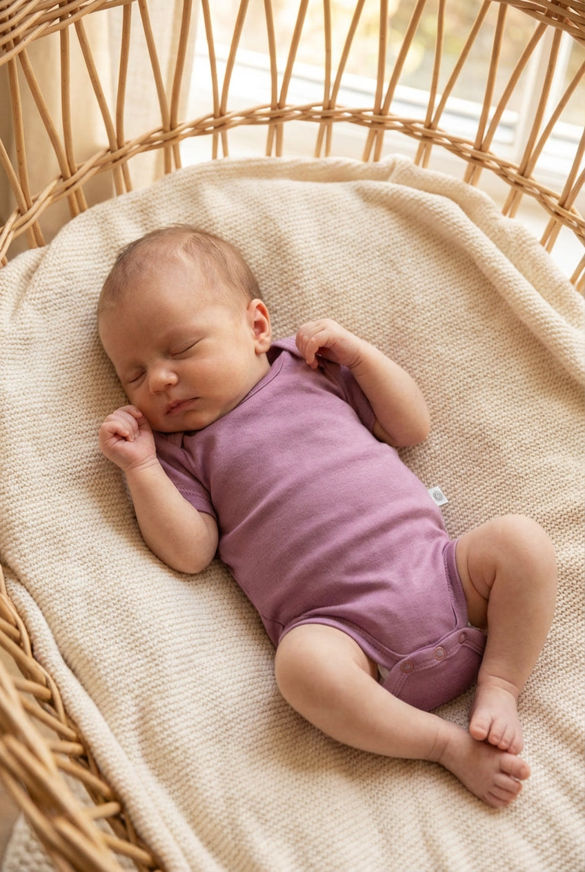 Wollen romper korte mouwen – merinowol – Lavender Mist