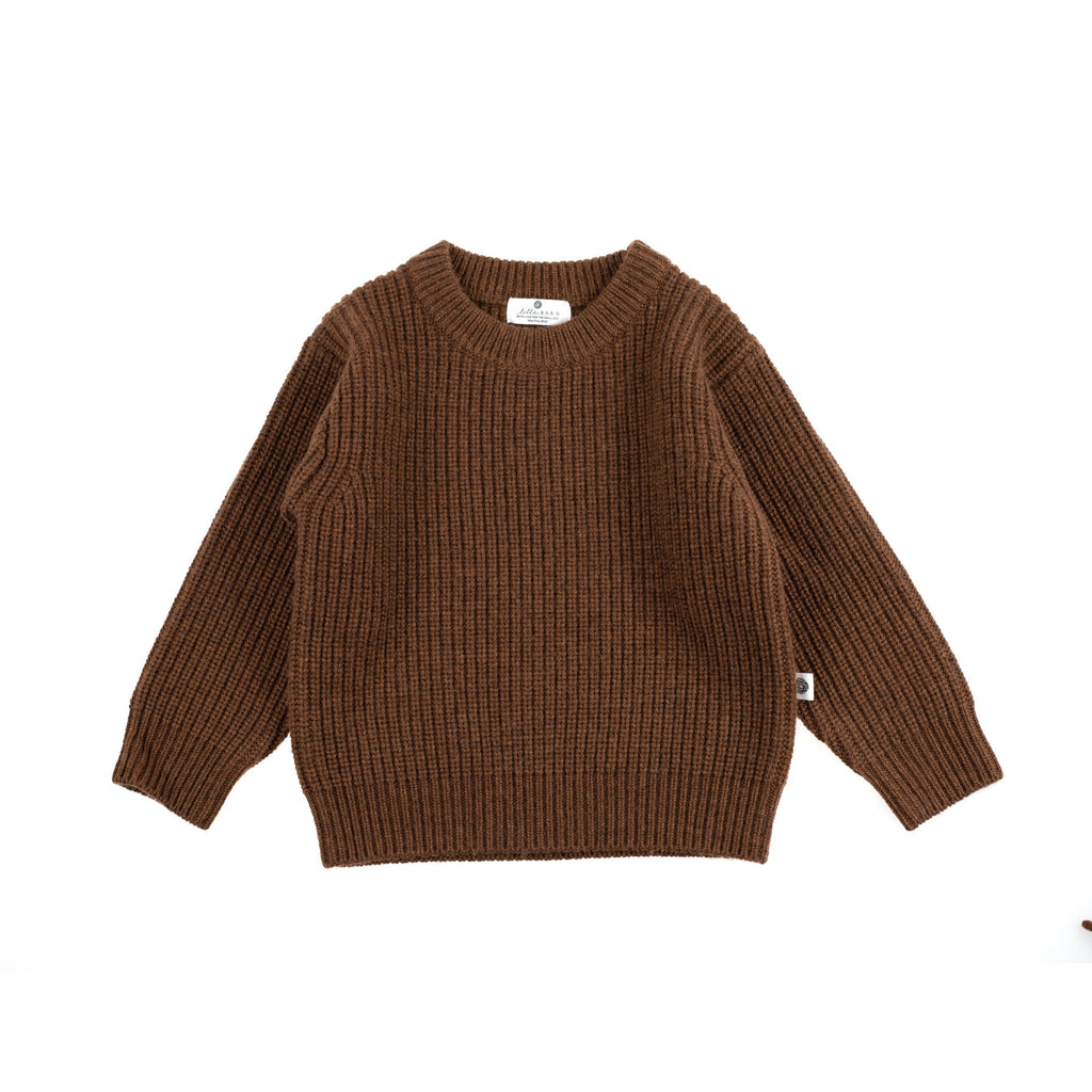 Gebreid wollen babytruitje – merinowol – Brunette