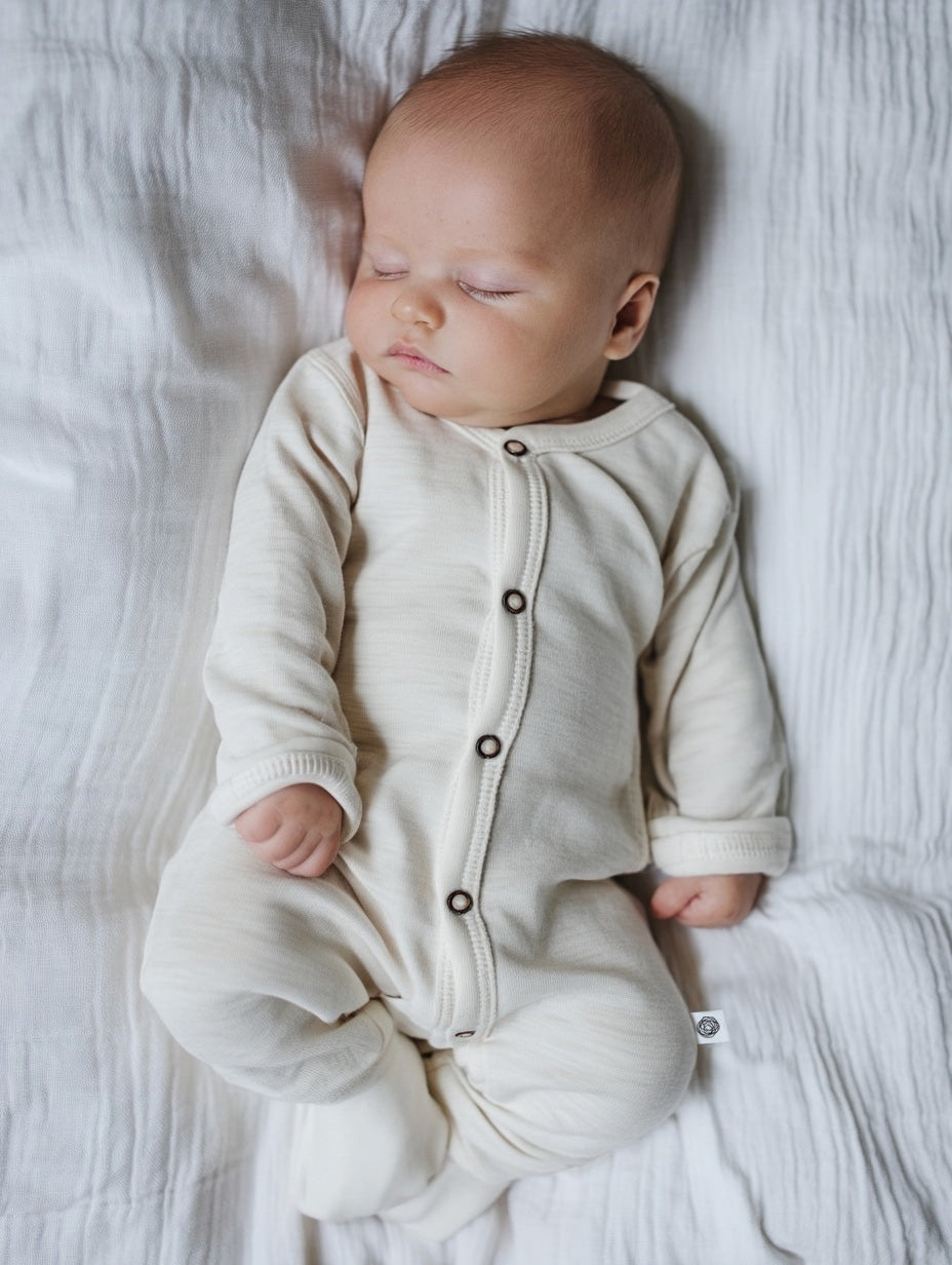 Wollen babypakje – merinowol – Naturel met omslagvoetjes