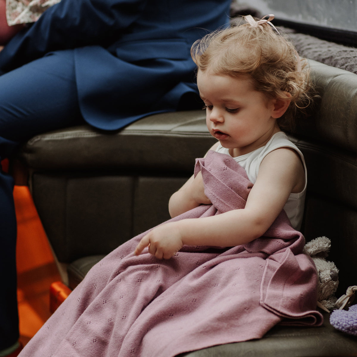 Wollen baby- en wikkeldeken – pointelle gebreid – merinowol – Haze