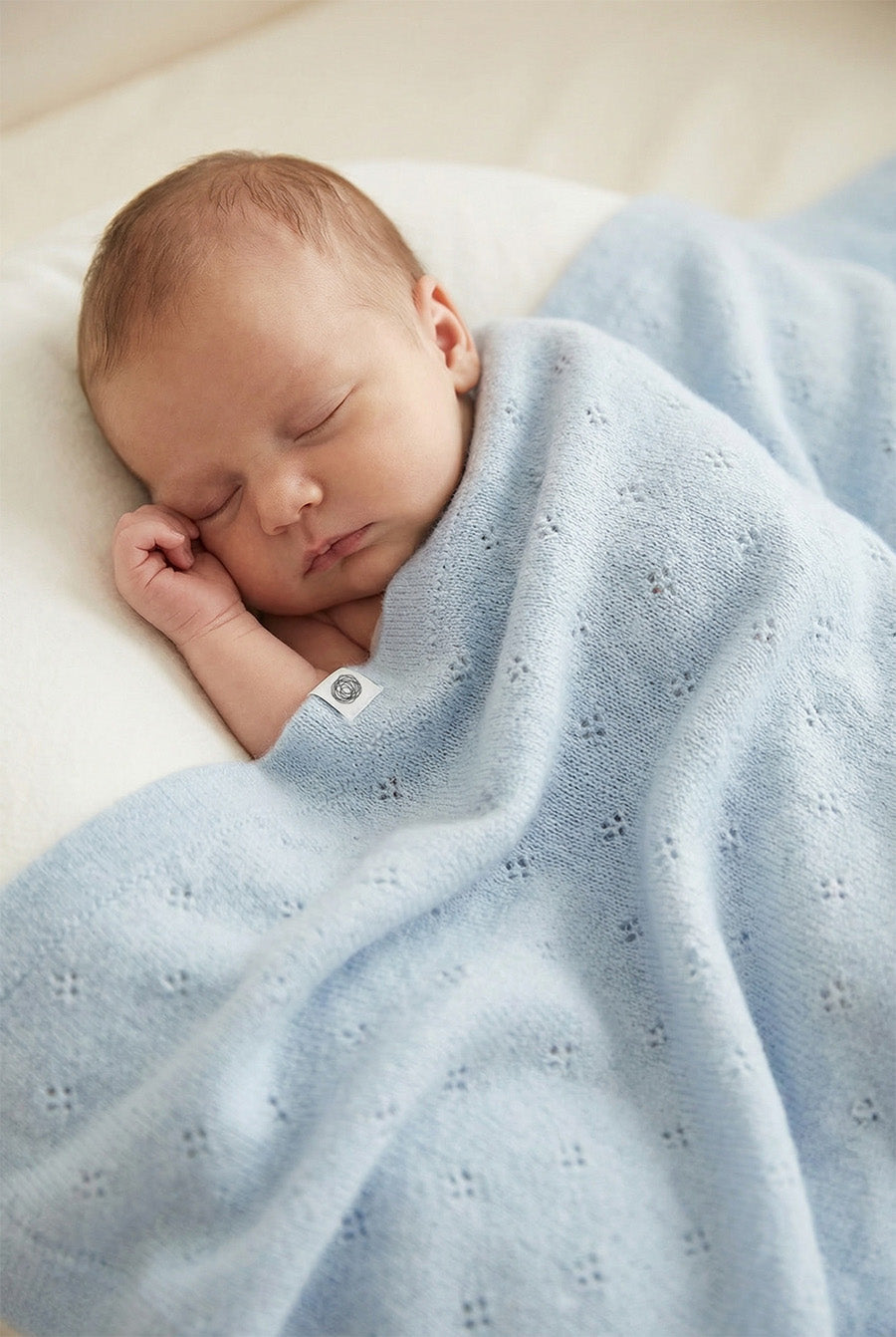 Wollen baby- en wikkeldeken – pointelle gebreid – merinowol – Georgia
