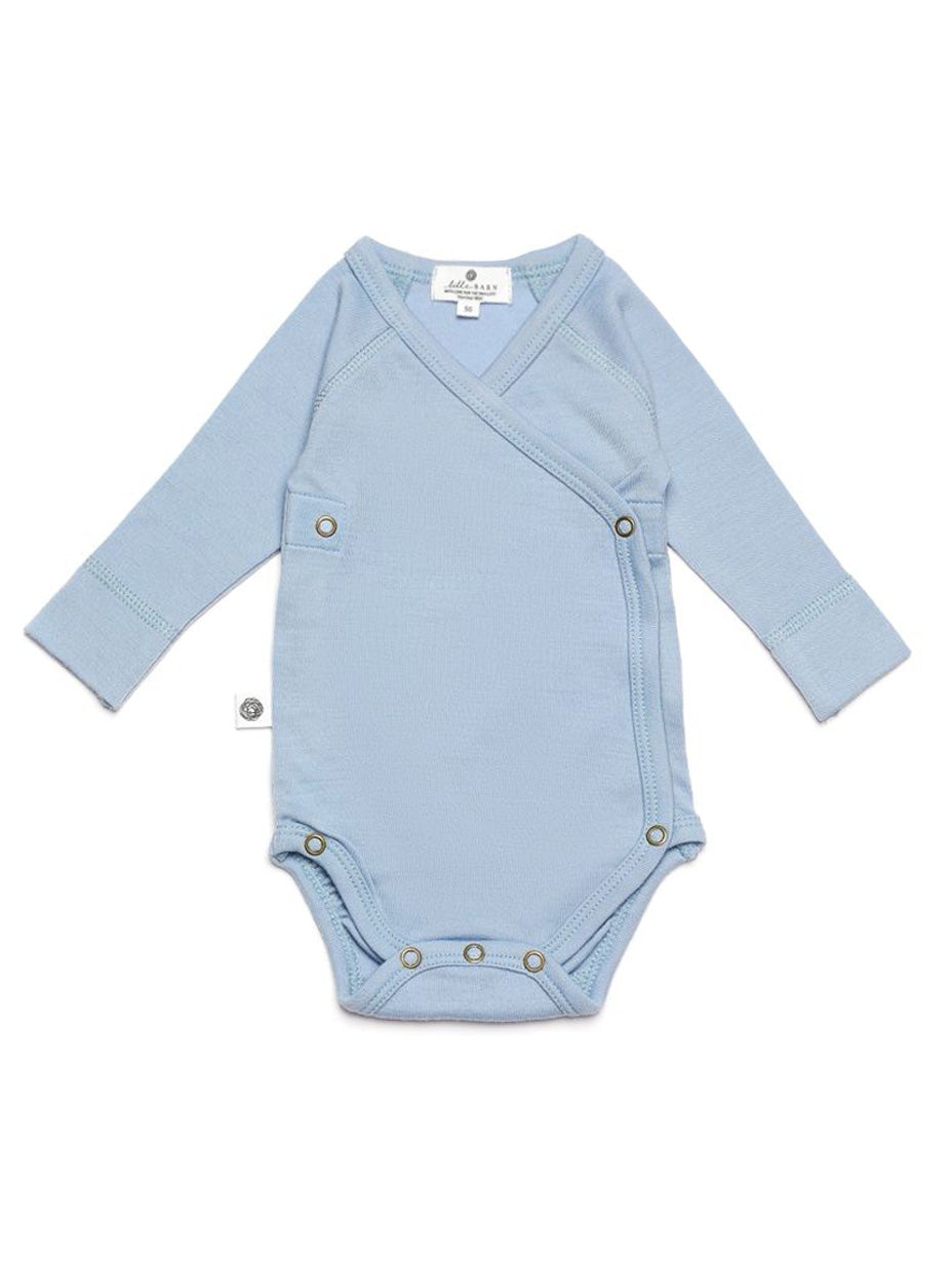 Wollen overslagromper lange mouw – merinowol – Blue Fog