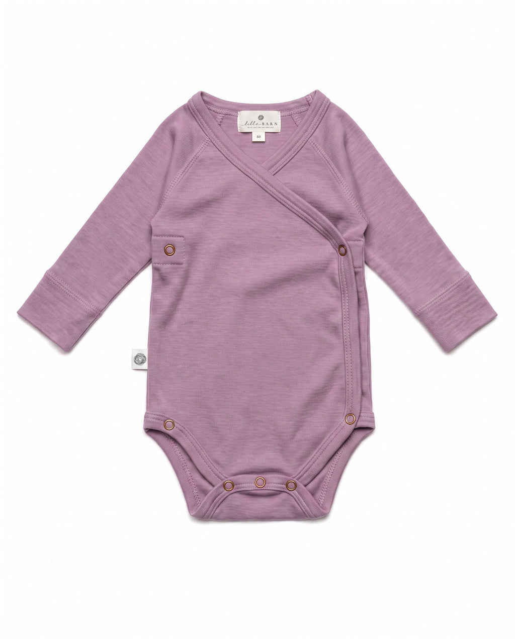 Wollen overslagromper lange mouw – merinowol – Lavender Mist