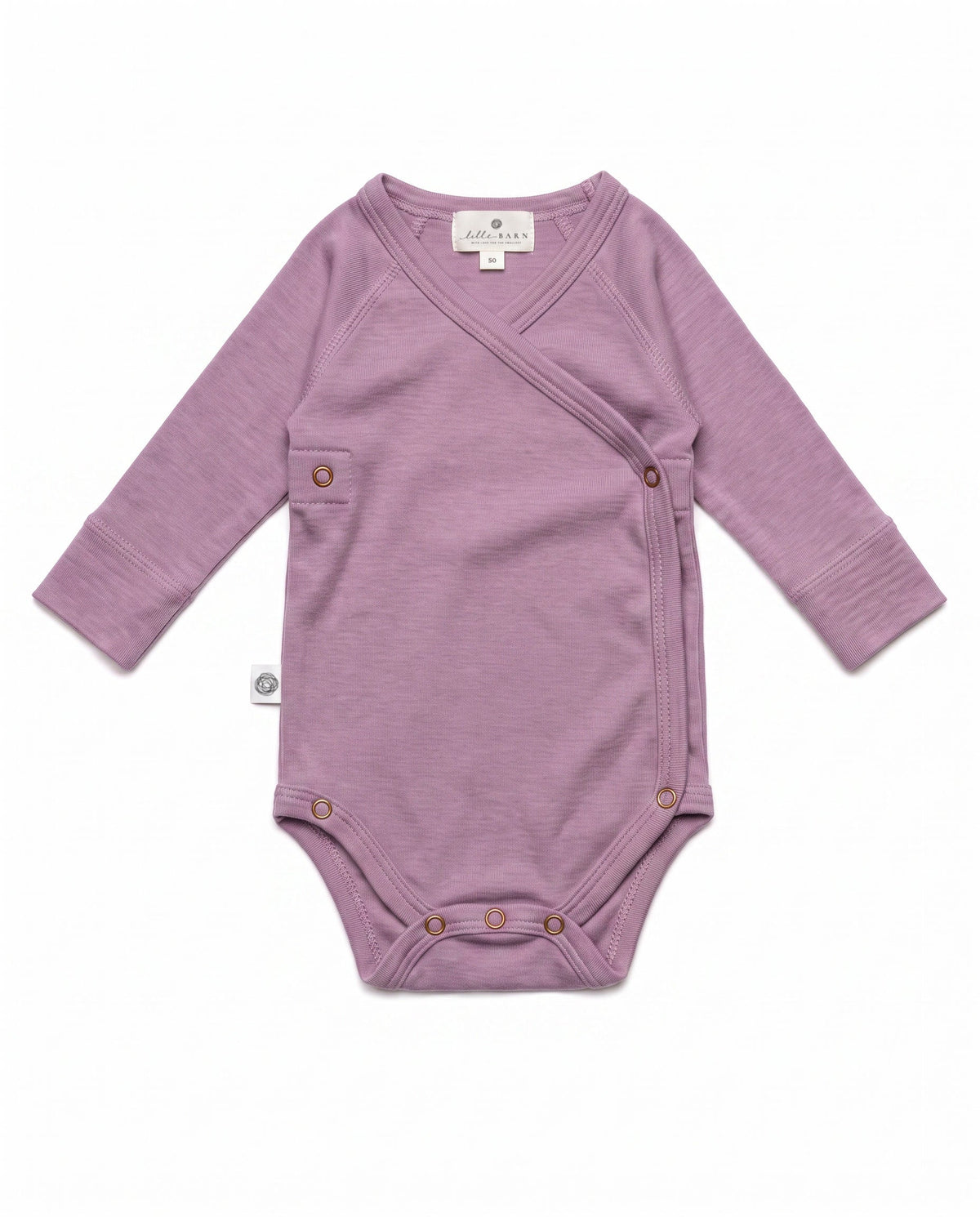 Wollen overslagromper lange mouw – merinowol – Lavender Mist