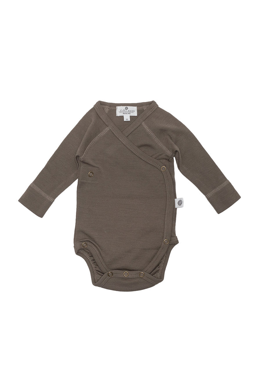Wollen overslagromper lange mouw – merinowol – Walnut