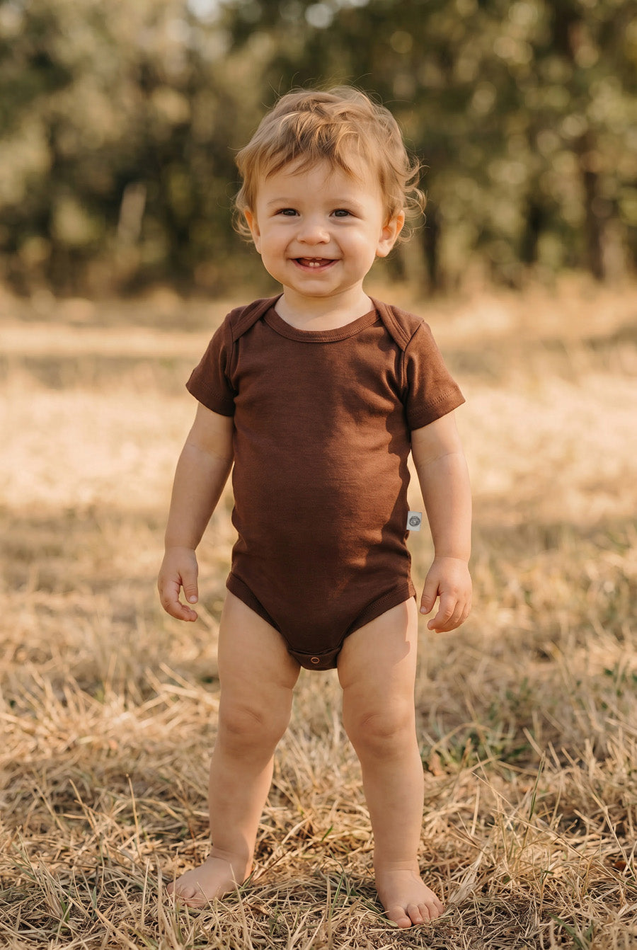 Wollen romper korte mouwen – merinowol – Cinnamon