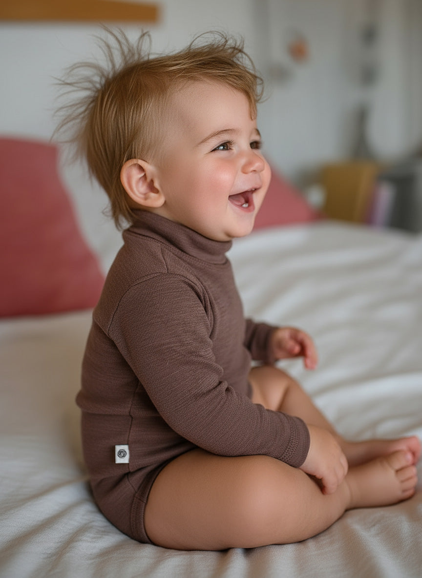 Wollen romper lange mouwen met col – merinowol – Peppercorn