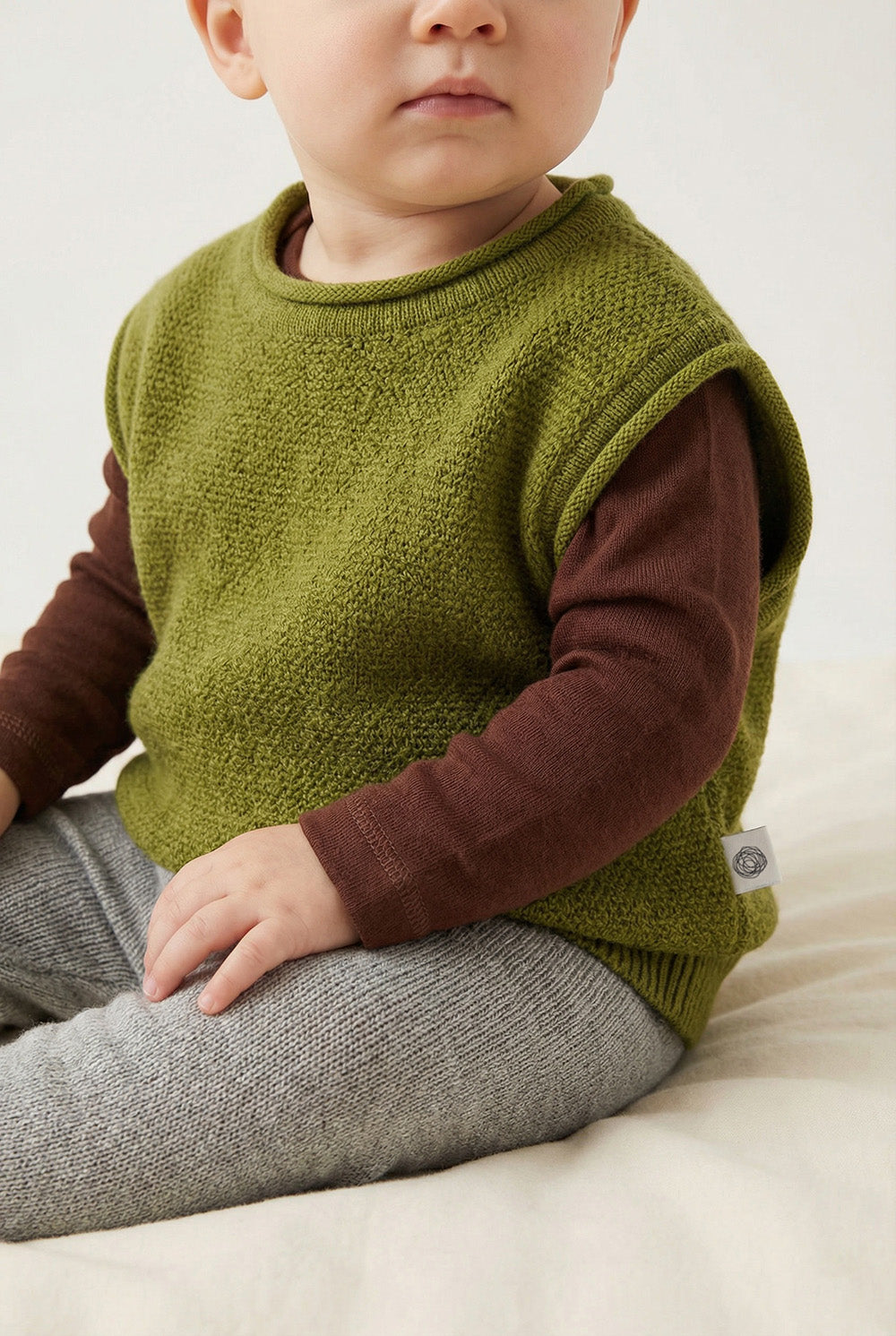 Merinowol gebreide babyspencer – Pickle