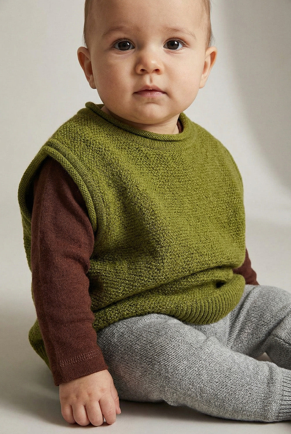 Merinowol gebreide babyspencer – Pickle