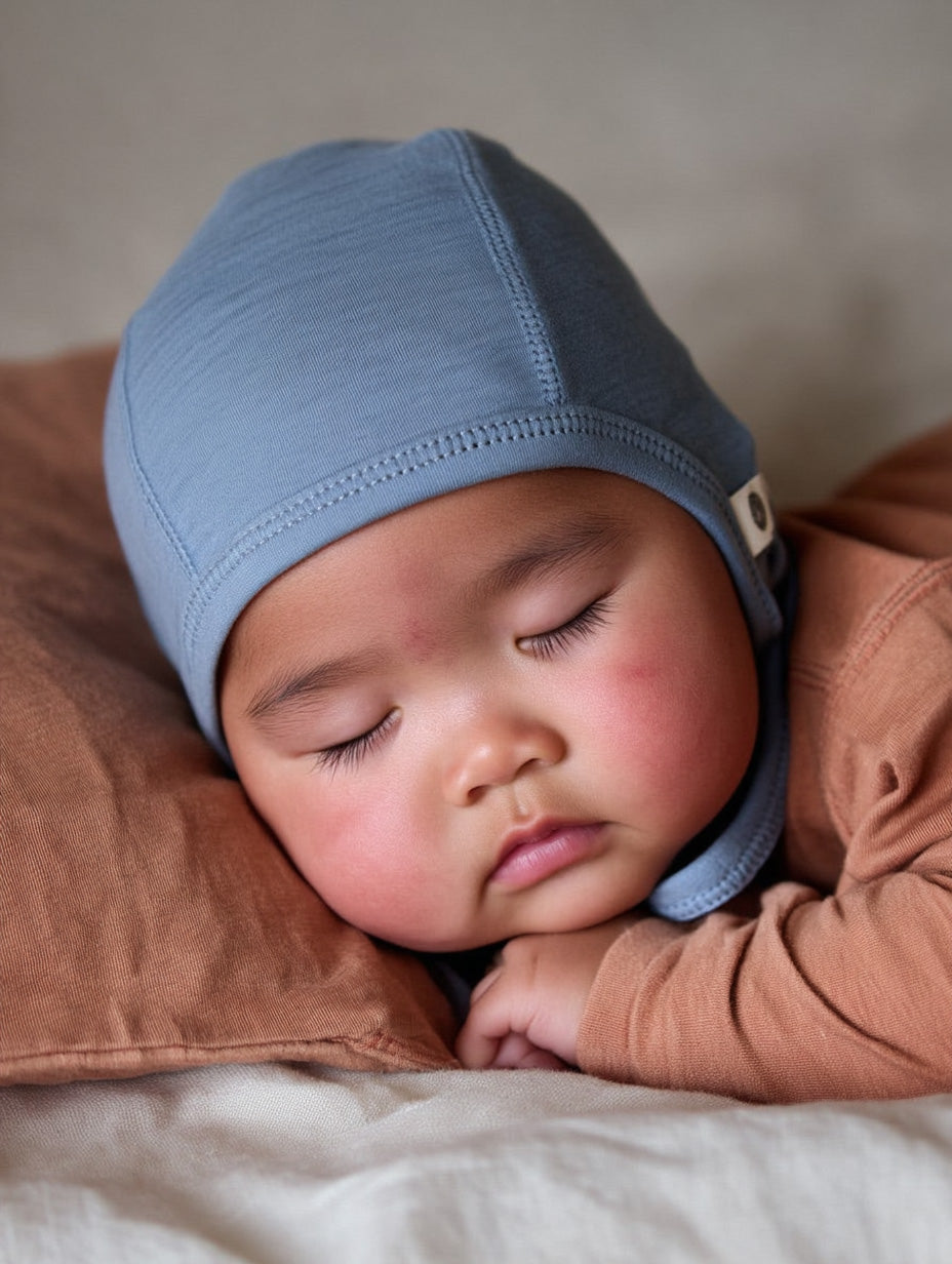 Baby wollen strikmuts – merinowol – Blue Fog