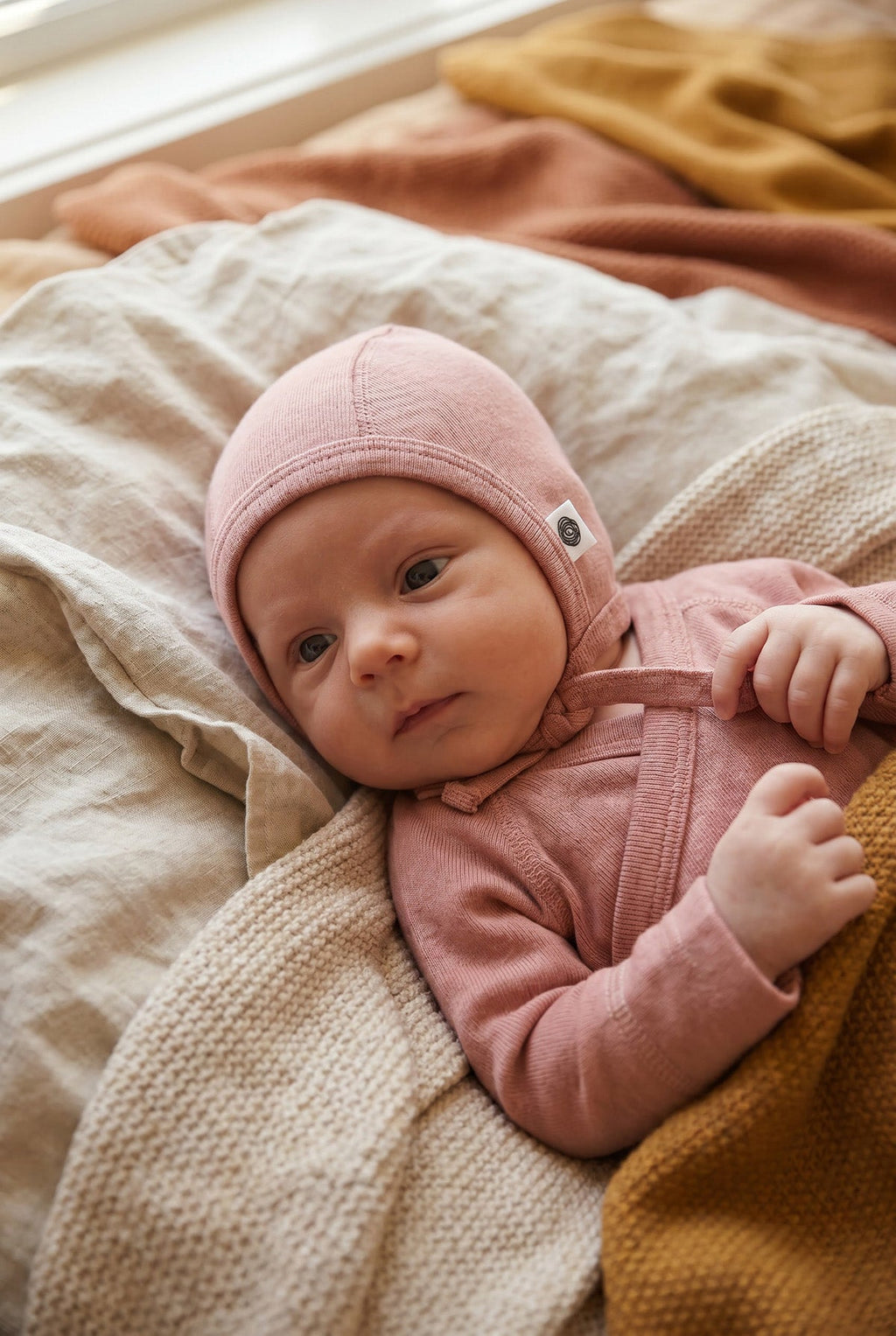 Baby wollen strikmuts – merinowol – Misty Rose