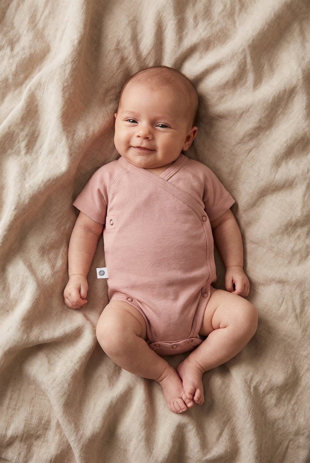 Wollen overslagromper korte mouw – merinowol – Misty Rose